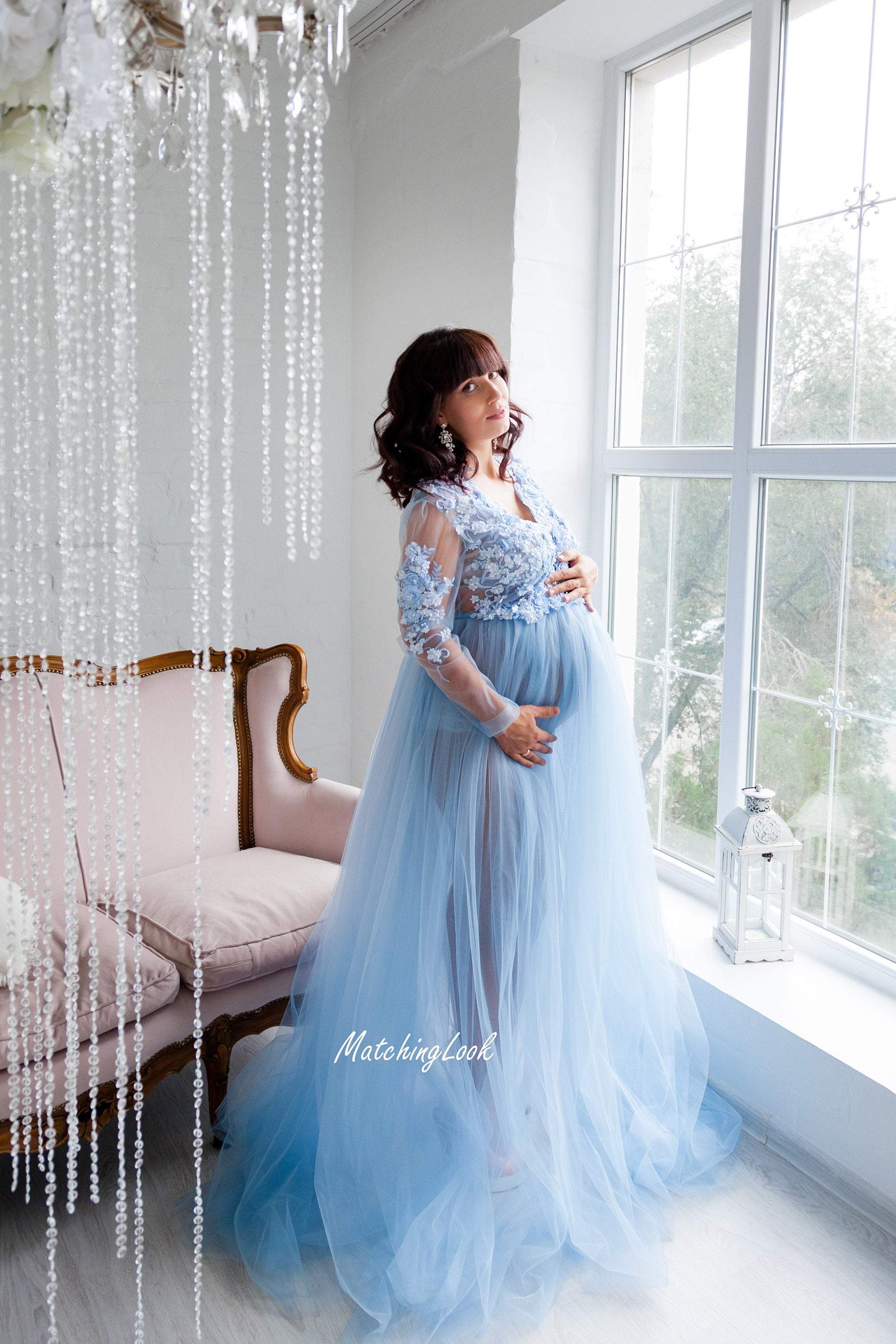 Buy Maternity Elegant Fitted Maternity Gown Long Sleeve Cross-Front V Neck  Slim Fit Maxi Photography Dress for Photoshoot Online at desertcartINDIA